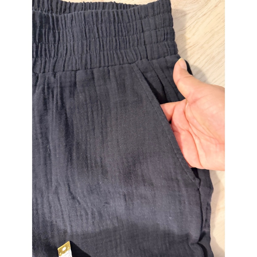 DKNY Black Gauze Wide Leg Cropped Pants Women's Size XL Elastic Waist - Picture 6 of 10